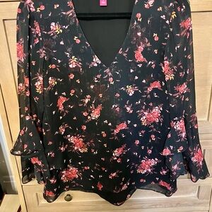 Vince Camuto Black and Red Floral Blouse